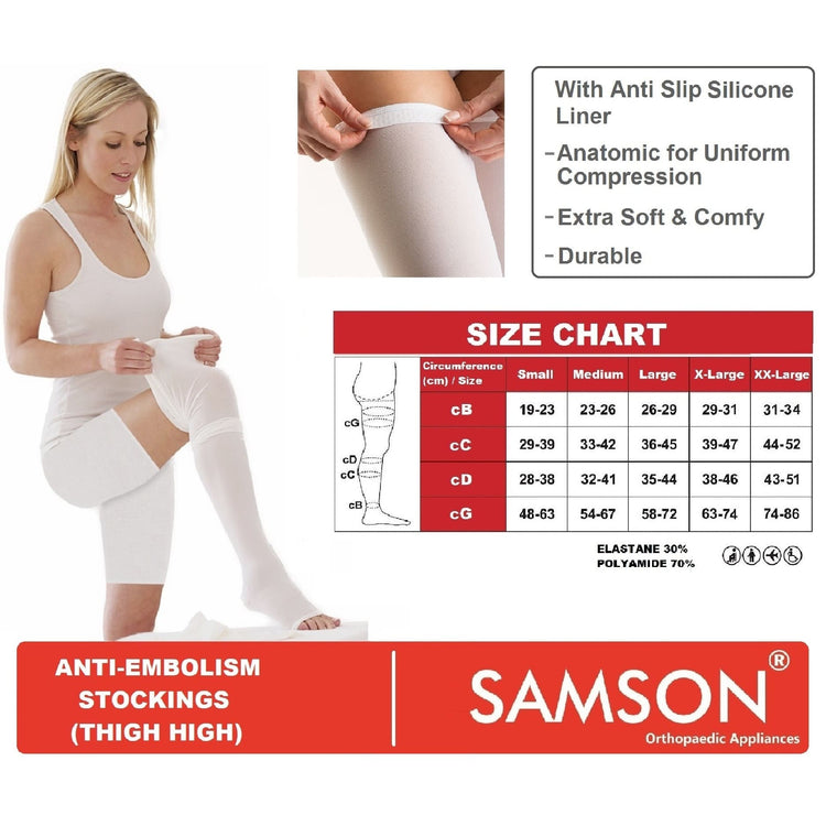 Samson Anti Embolism Stockings (Thigh High) (Pair) (AG) - Increased Blood Flow, Reduces Risk of Blood Clots, Prevents Veins from Expanding, (Ideal for Deep Vein Thrombosis (DVT)) (For Women & Men)