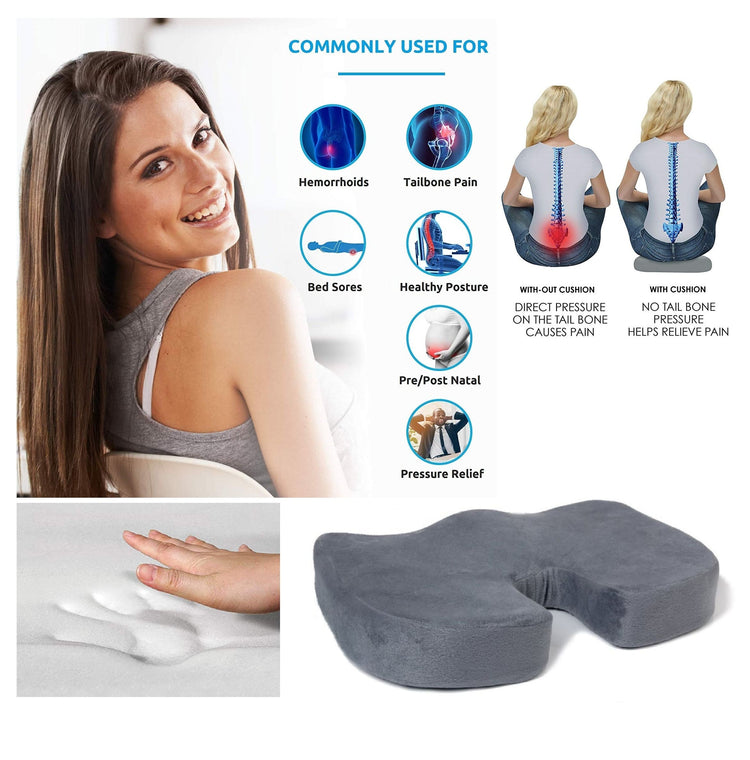 Samson Tailbone Support Pillow (COCCYX Cushion) With Memory Foam (For Sciatica, Coccyx, Orthopaedic, Tailbone, Piles, Hemorrhoid & Pregnancy) For Office, Home, Flights & Car (18" x 14" x 3") (Size : Universal)