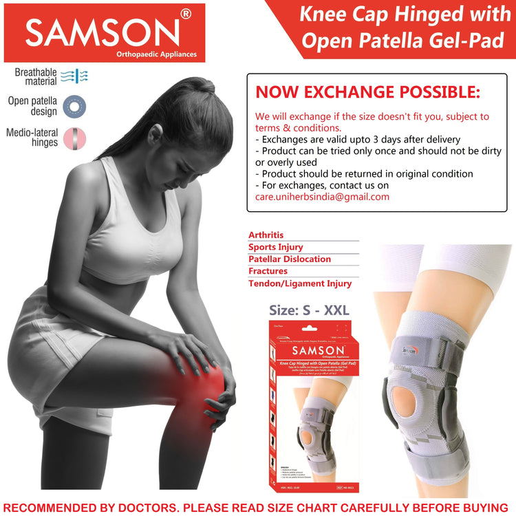 Samson Knee Cap Hinged with Open Patella and Deluxe Gel Pad for Arthritis, Sports Injury, Joint Pain Relief Knees Stabilizer and Support for Women and Men