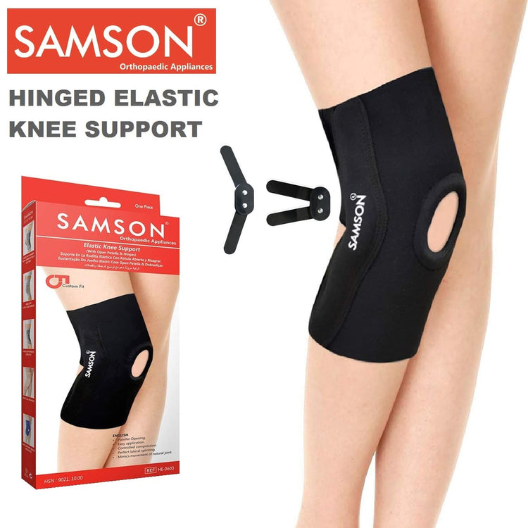 Samson Elastic Knee Support With Open Patella & Hinges - For Arthritis, Sports Injury, Joint Pain Relief, Knee Stabilizer & Support (For Women & Men)