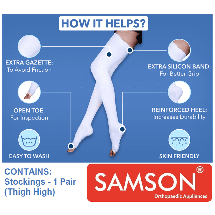 Samson Anti Embolism Stockings (Thigh High) (Pair) (AG) - Increased Blood Flow, Reduces Risk of Blood Clots, Prevents Veins from Expanding, (Ideal for Deep Vein Thrombosis (DVT)) (For Women & Men)