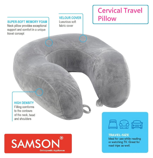 Samson Travel Pillow : Orthopaedic Multipurpose Neck & Back Support - Ergonomically Designed, High Density PU Foam, Soft Cushiony Feel & Plush Looks (Universal Size)