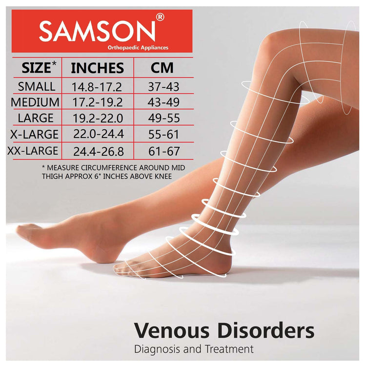 Samson Varicose Vein Stockings (Classic) (Pair) : For Varicose Veins, Blood Pools, Congestion, Spider Veins, DVT, Lymphedema (For Women & Men) (Thigh High)