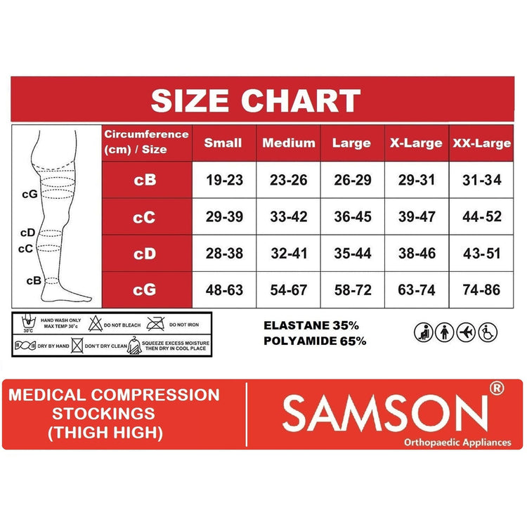 Samson Medical Compression Stockings (Class-1) (Pair) - For Varicose Veins, Blood Pools, Congestion, Spider Veins, DVT, Lymphedema (For Women & Men) (Thigh High)
