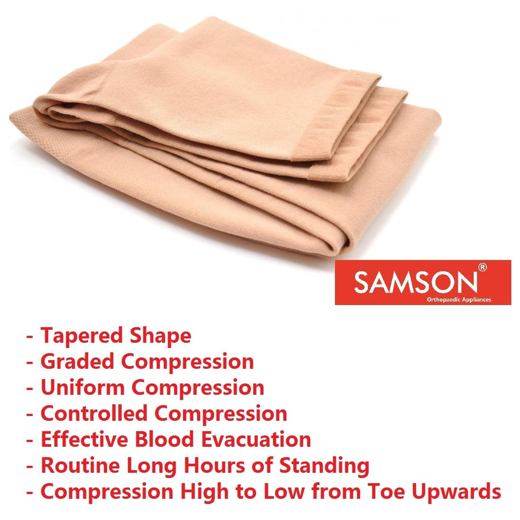 Samson Varicose Vein Stockings (Classic) (Pair) : For Varicose Veins, Blood Pools, Congestion, Spider Veins, DVT, Lymphedema (For Women & Men) (Knee High)