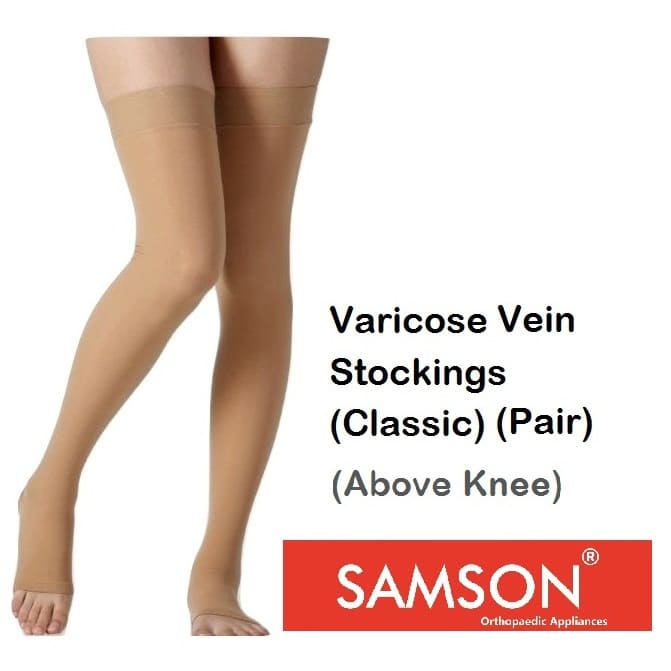 Samson Varicose Vein Stockings (Classic) (Pair) : For Varicose Veins, Blood Pools, Congestion, Spider Veins, DVT, Lymphedema (For Women & Men) (Thigh High)