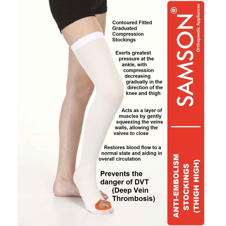 Samson Anti Embolism Stockings (Thigh High) (Pair) (AG) - Increased Blood Flow, Reduces Risk of Blood Clots, Prevents Veins from Expanding, (Ideal for Deep Vein Thrombosis (DVT)) (For Women & Men)