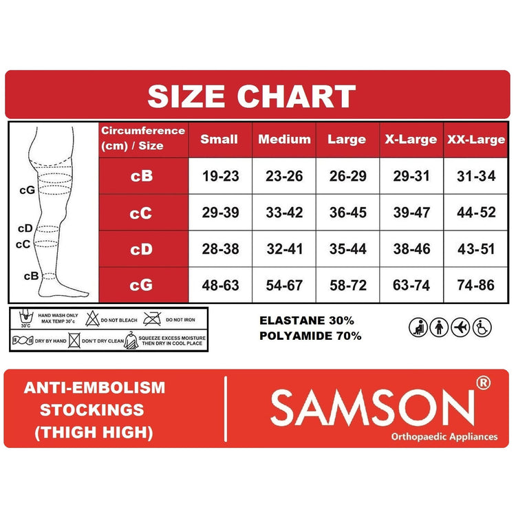 Samson Anti Embolism Stockings (Thigh High) (Pair) (AG) - Increased Blood Flow, Reduces Risk of Blood Clots, Prevents Veins from Expanding, (Ideal for Deep Vein Thrombosis (DVT)) (For Women & Men)