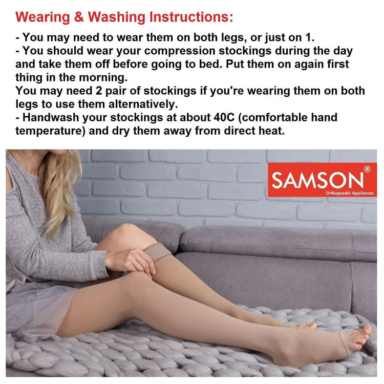 Samson Medical Compression Stockings (Class-1) (Pair) - For Varicose Veins, Blood Pools, Congestion, Spider Veins, DVT, Lymphedema (For Women & Men) (Thigh High)