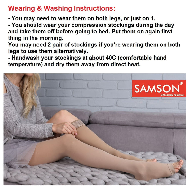 Samson Medical Compression Stockings (Class II) (Pair) - For Varicose Veins, Blood Pools, Congestion, Spider Veins, DVT, Lymphedema (For Women & Men) (Knee High)