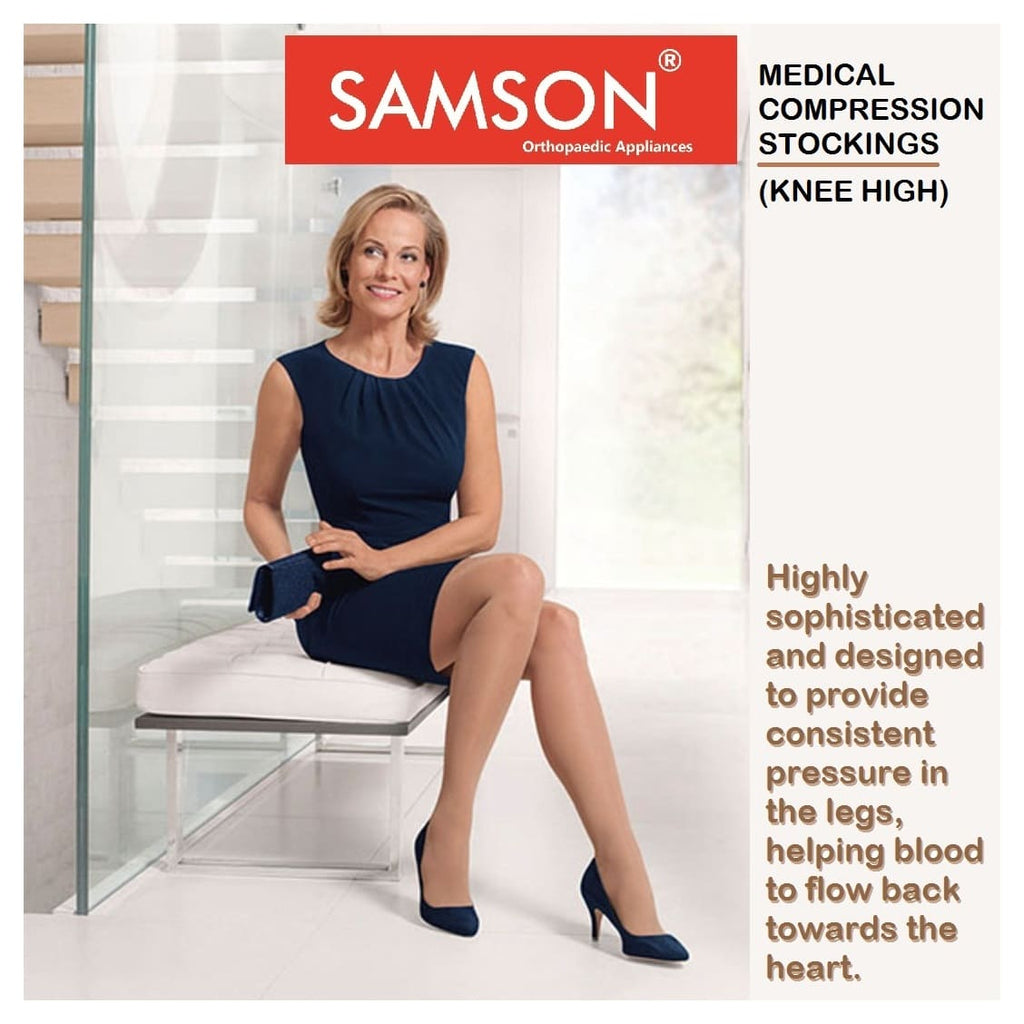 Samson Medical Compression Stockings (Class II) (Pair) - For Varicose Veins, Blood Pools, Congestion, Spider Veins, DVT, Lymphedema (For Women & Men) (Knee High)