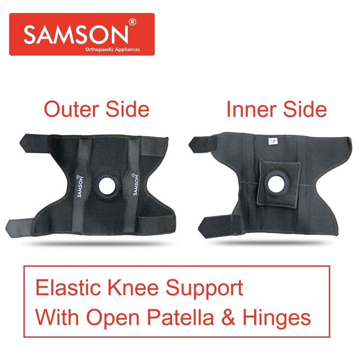 Samson Elastic Knee Support With Open Patella & Hinges - For Arthritis, Sports Injury, Joint Pain Relief, Knee Stabilizer & Support (For Women & Men)