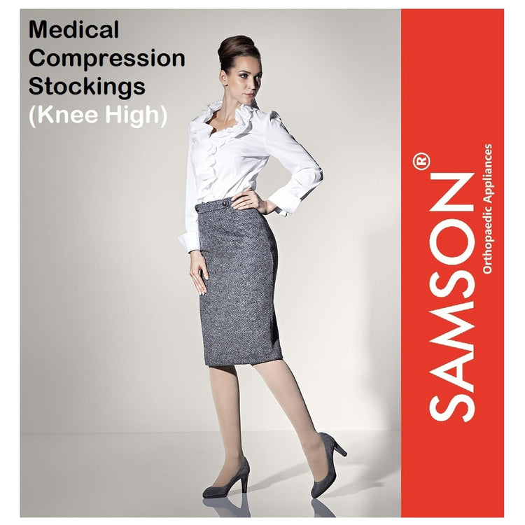 Samson Medical Compression Stockings (Class II) (Pair) - For Varicose Veins, Blood Pools, Congestion, Spider Veins, DVT, Lymphedema (For Women & Men) (Knee High)