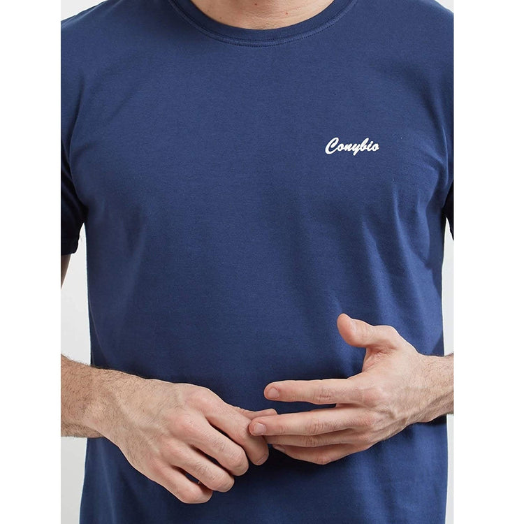 Conybio FIR T-Shirt (Roundneck) : Emits Far Infrared Rays (FIR) enhances Blood Circulation & Improves Metabolic Functions (Blue / White) (Unisex : For Men & Women)