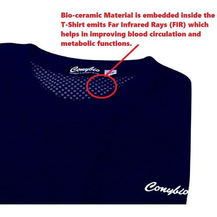 Conybio FIR T-Shirt (Roundneck) : Emits Far Infrared Rays (FIR) enhances Blood Circulation & Improves Metabolic Functions (Blue / White) (Unisex : For Men & Women)