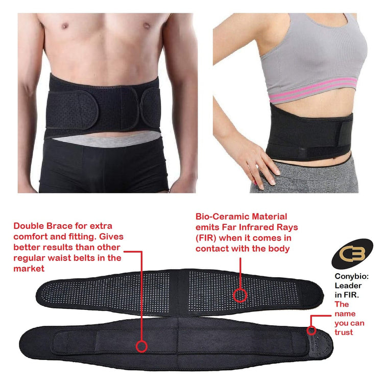 Conybio FIR Waist Belt (Double Brace) : Ideal for Slimming & Waist Shaper, Lumbar & Spinal Support, Posture Correction, Chronic Back Pain, Abdominal Pain (For Men & Women)