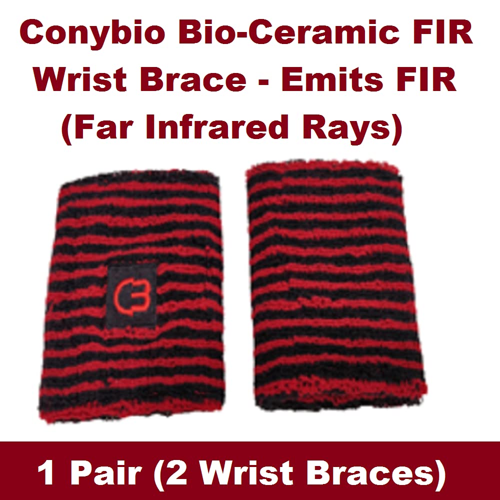 Conybio FIR Wrist Support Brace : Embedded with Bio-Ceramic Material which Emits Far Infrared Rays (FIR) & Improves Blood Circulation, Helpful in Multiple Health Conditions (For Men & Women) (1 Pair - 2 Wrist Bands)