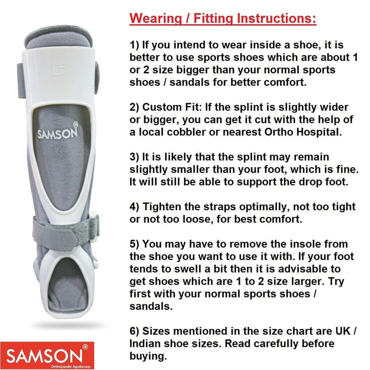 Samson Foot Drop Splint - (Custom Fit, Light Weight, Thin Wall Construction for Effective Support) (For Men & Women)