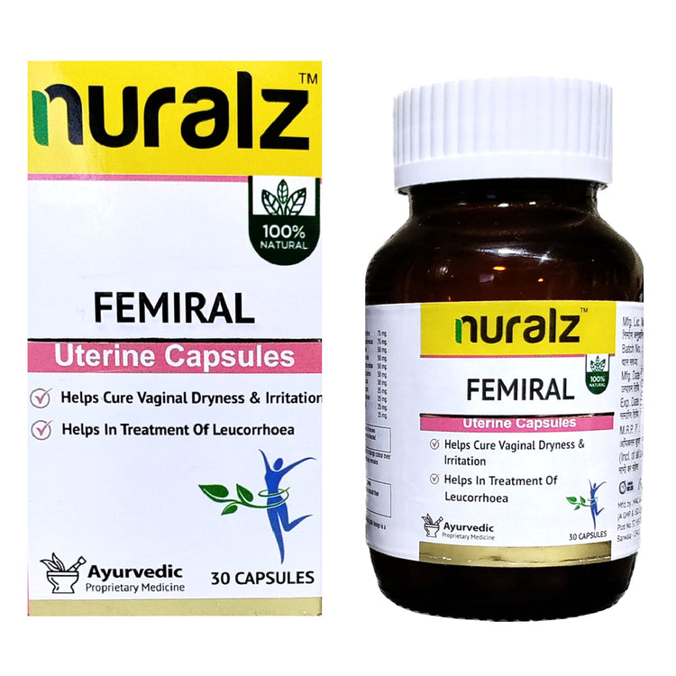 Nuralz Femiral Capsules : Helps Cure Vaginal Dryness & Irritation, Helps in Treatment of Leucorrhoea (60 Capsules) (30 Capsules X 2)