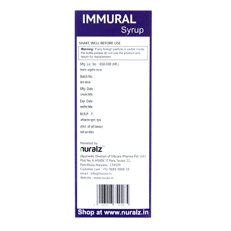 Nuralz Immural Syrup : For Fever, Cold & Flu Relief, Reduces Body Aches, Helpful In Increasing Platelets and Immunity (400ml) (200 ml X 2)