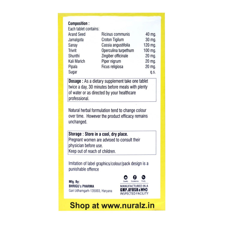 Nuralz Kabzral Tablets : Effective Relief from Constipation, For a Healthy Digestive System, Non-Habit Forming (120 Tablets) (60 Tablets X 2)