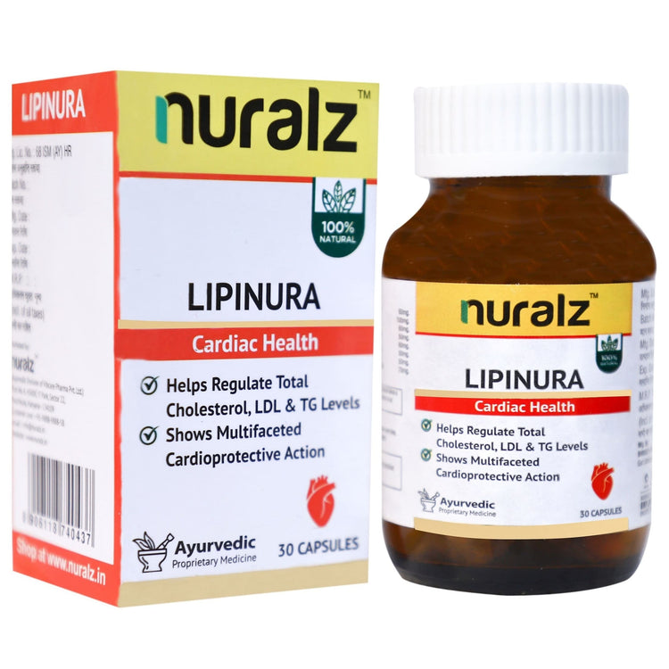 Nuralz Lipinura Capsules : Helps in Regulating Total Cholesterol, LDL & Triglycerides Levels (60 Capsules) (30 Capsules X 2)
