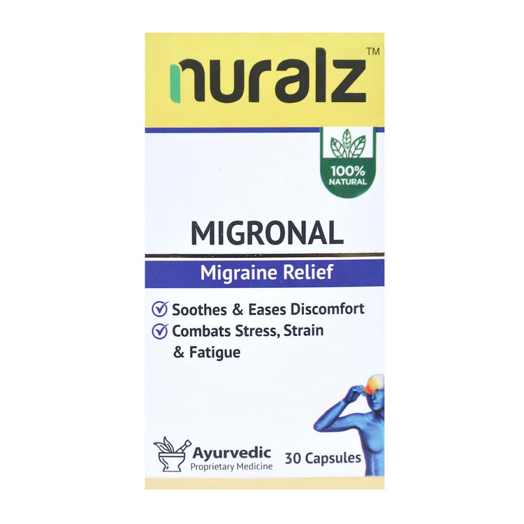 Nuralz Migronal Capsules : Helps in Migraine Relief, Soothes & Eases Discomfort, Combats Stress, Strain & Fatigue (30 Capsules)