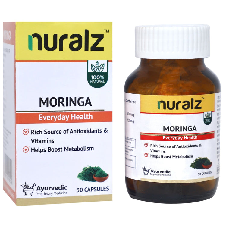 Nuralz Moringa Capsules : Rich Source Of Antioxidants & Vitamins, Helps Boost Metabolism, Immunity Booster, Good For Skin & Hair Growth (30 Capsules)