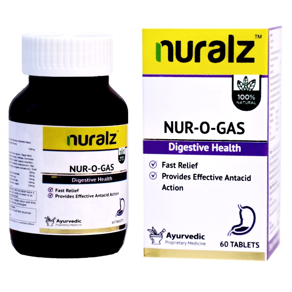 Nuralz Nur-O-Gas Tablets : Fast Relief from Gas, Acidity, Indigestion (60 Tablets) (30 Tablets X2)