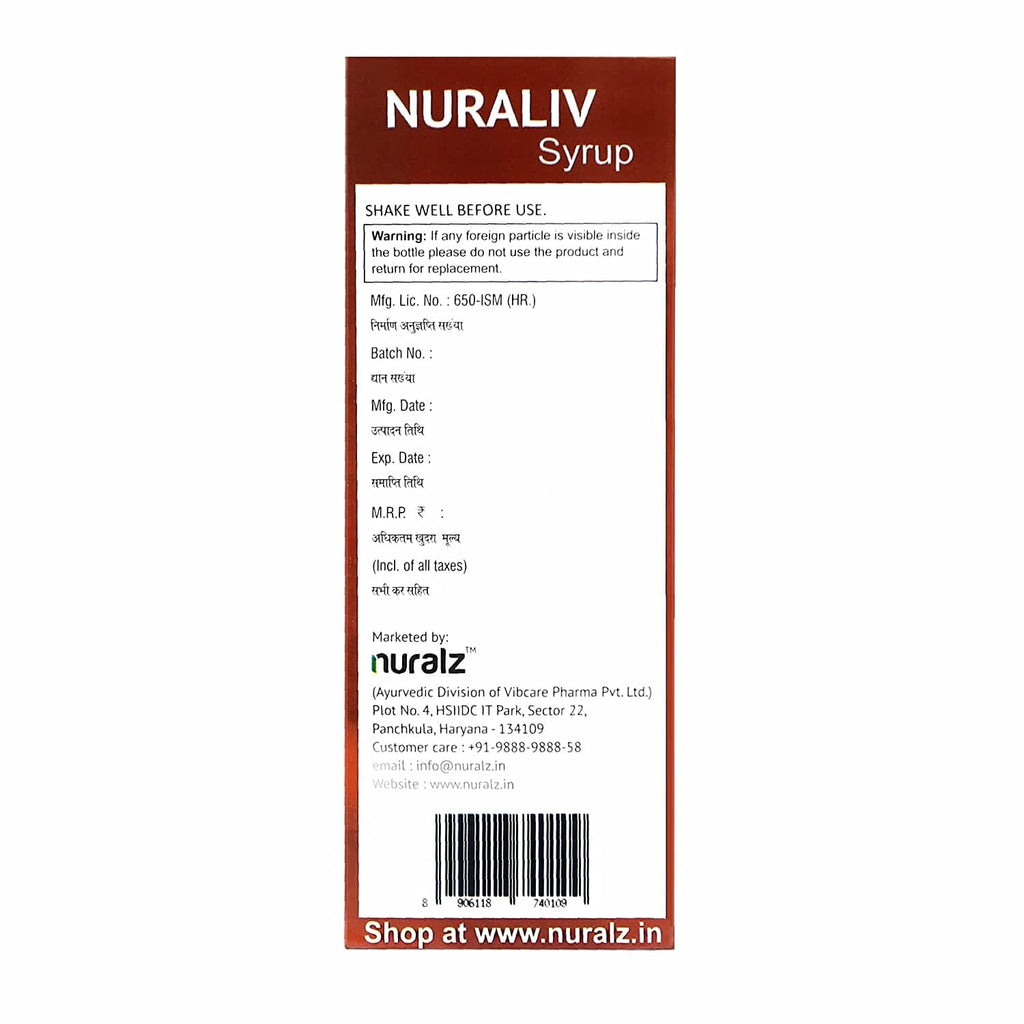 Nuralz Nuraliv Syrup : Helps to Improve Liver Function, Kidneys, Cleansing Toxins from Blood (400 ml) (200 ml X 2)