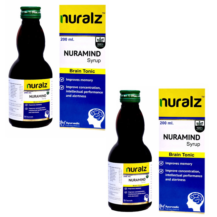 Nuralz Nuramind Syrup : An Ayurvedic Brain Tonic, Helps to increase Memory, Concentration, Intellectual Performance, and Alertness (400 ml) (200 ml X 2)