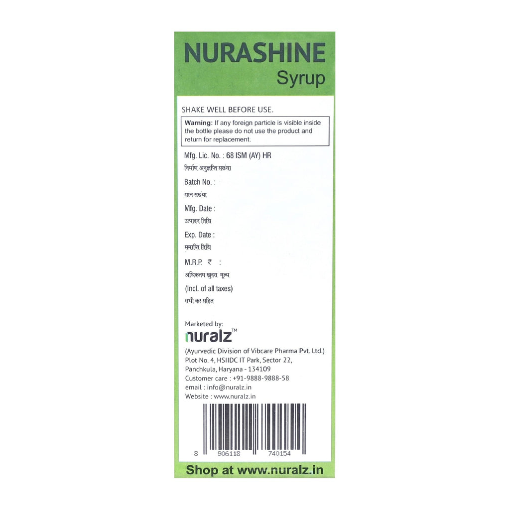 Nuralz Nurashine Syrup : Powerful Blood Purifier, Helps With Skin Health And Glow, Acne, Pimples, Maintains Blood Circulation (400 ml) (200 ml X 2)