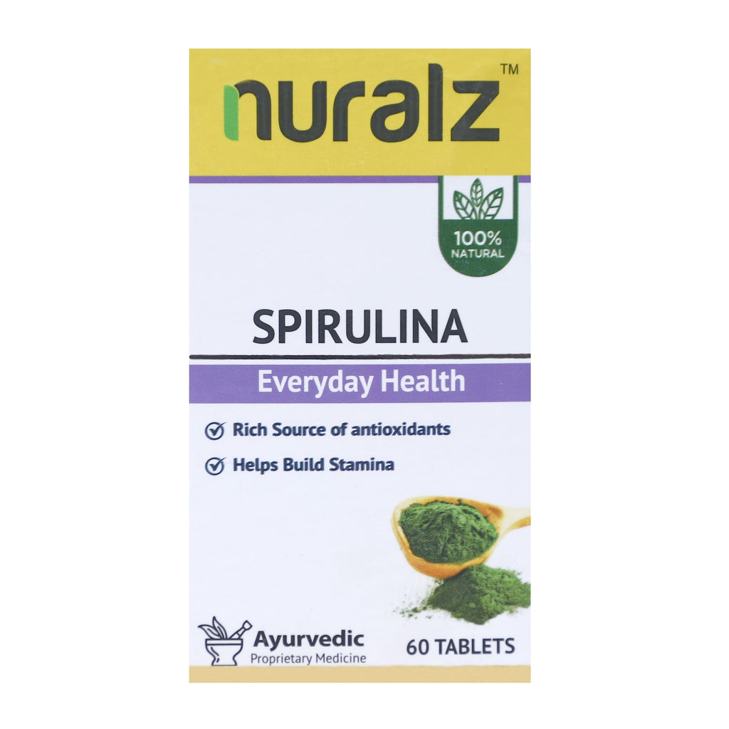Nuralz Spirulina Tablets : Rich Source of Antioxidants, Helps Build Stamina, Immunity Booster, Anti Inflammatory, For Fatigue, Tiredness (60 Tablets)