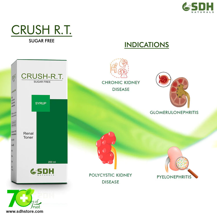 SDH Crush RT Sugar Free Syrup (By Shree Dhanwantri Herbals) - For Kidney Health, Stone Removal & Nephron Protection (200 ml)