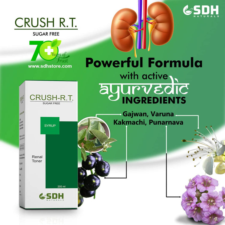 SDH Crush RT Sugar Free Syrup (By Shree Dhanwantri Herbals) - For Kidney Health, Stone Removal & Nephron Protection (200 ml)