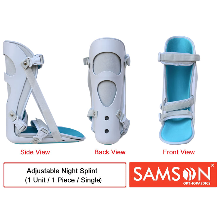 SAMSON ADJUSTABLE NIGHT SPLINT PLANTAR FASCITIS - Light Weight, Custom Fit & Soft Foam Laminate, Relief from Achilles Tendonitis, Heel Spurs, Muscle Tightening, Runner's Cramp (1 Piece / Unit)