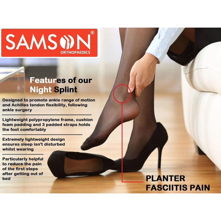 SAMSON ADJUSTABLE NIGHT SPLINT PLANTAR FASCITIS - Light Weight, Custom Fit & Soft Foam Laminate, Relief from Achilles Tendonitis, Heel Spurs, Muscle Tightening, Runner's Cramp (1 Piece / Unit)