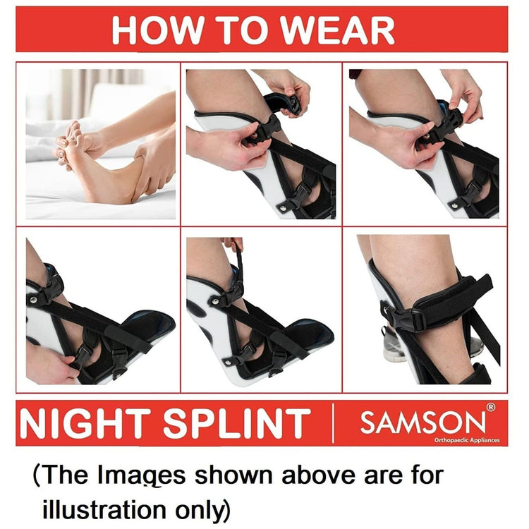 SAMSON ADJUSTABLE NIGHT SPLINT PLANTAR FASCITIS - Light Weight, Custom Fit & Soft Foam Laminate, Relief from Achilles Tendonitis, Heel Spurs, Muscle Tightening, Runner's Cramp (1 Piece / Unit)