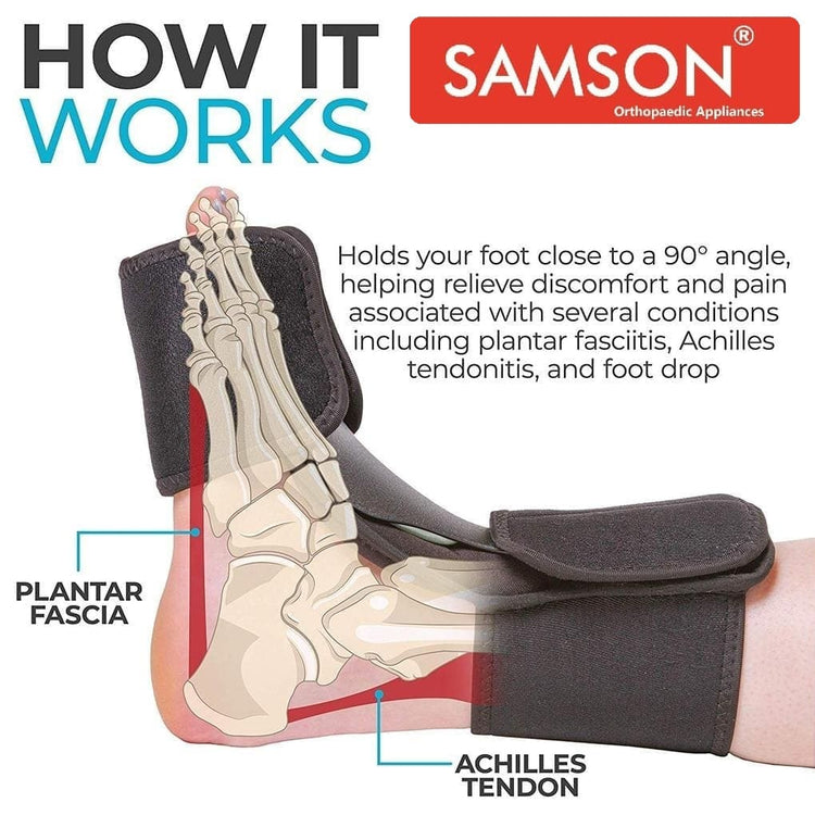 Samson Airform Dorsal Night Splint - LIGHTER, SMALLER & SOFT PADDED - Relief from Planter Fasciitis, Achilles Tendonitis, Heel Spurs (1 Piece / Unit)