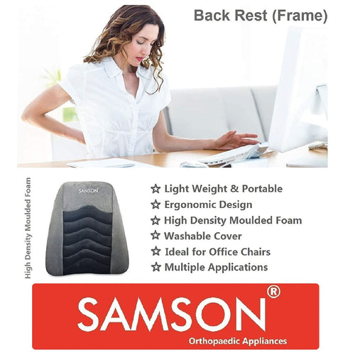 Samson Back Rest : For Office Chair, Car Seat, Sofa, (Orthopaedically Designed Lumbar Support Cushion with High Density Foam), (Posture Support for Long Hours Sitting) (For Men & Women) (Type : Frame)