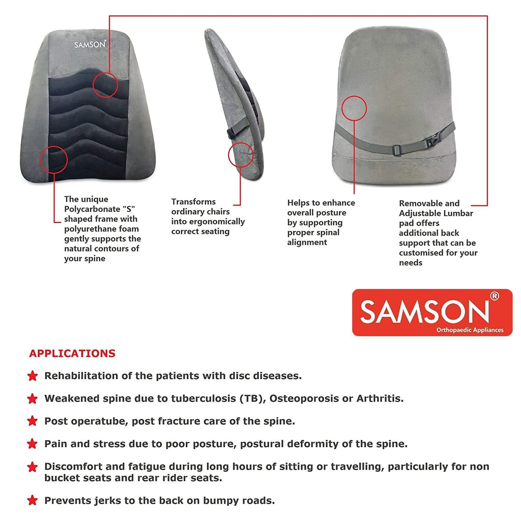Samson Back Rest : For Office Chair, Car Seat, Sofa, (Orthopaedically Designed Lumbar Support Cushion with High Density Foam), (Posture Support for Long Hours Sitting) (For Men & Women) (Type : Frame)