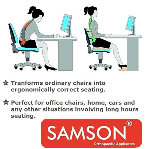 Samson Back Rest : For Office Chair, Car Seat, Sofa, (Orthopaedically Designed Lumbar Support Cushion with High Density Foam), (Posture Support for Long Hours Sitting) (For Men & Women) (Type : Frame)