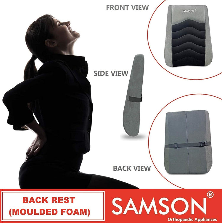 Samson Back Rest : For Office Chair, Car Seat, Sofa, (Orthopedically Designed Lumbar Support Cushion with High Density Foam), (Posture Support for Long Hours Sitting) (For Men & Women) (Type : Moulded Foam)