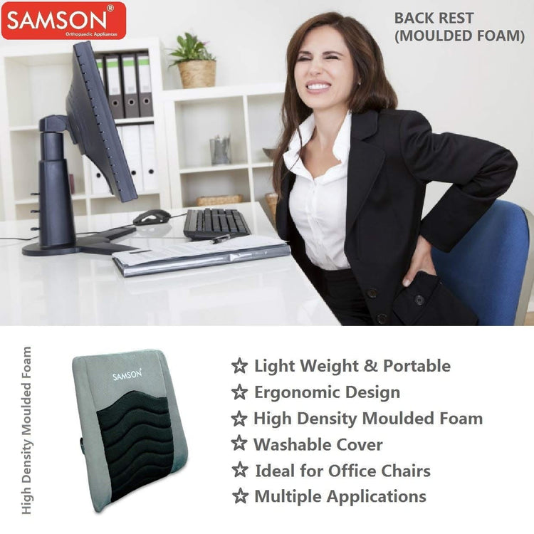 Samson Back Rest : For Office Chair, Car Seat, Sofa, (Orthopedically Designed Lumbar Support Cushion with High Density Foam), (Posture Support for Long Hours Sitting) (For Men & Women) (Type : Moulded Foam)