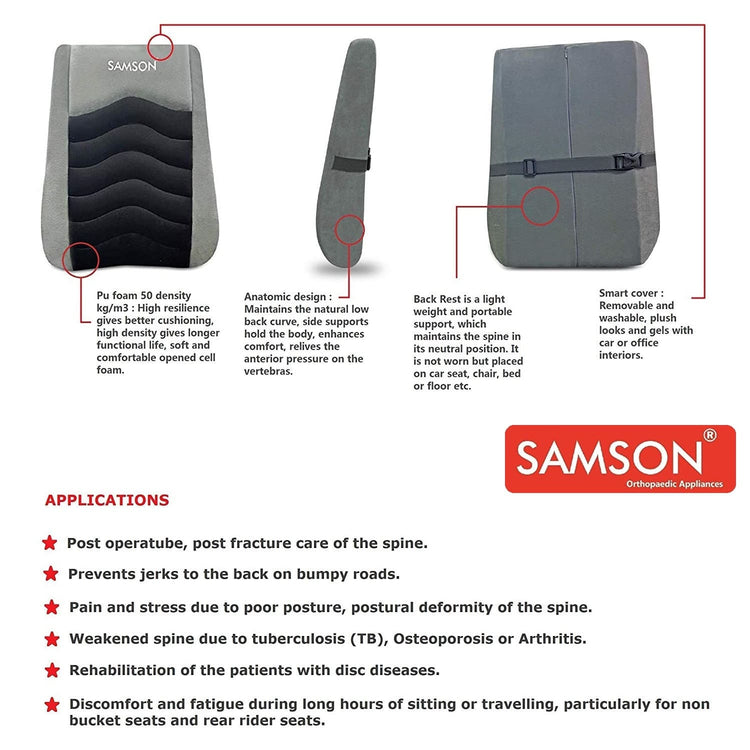 Samson Back Rest : For Office Chair, Car Seat, Sofa, (Orthopedically Designed Lumbar Support Cushion with High Density Foam), (Posture Support for Long Hours Sitting) (For Men & Women) (Type : Moulded Foam)