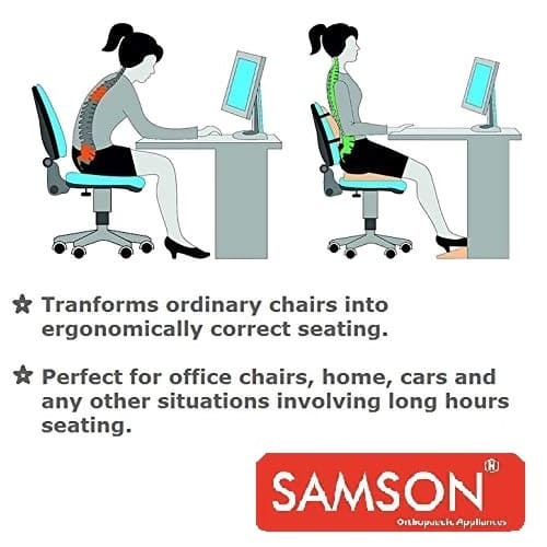 Samson Back Rest : For Office Chair, Car Seat, Sofa, (Orthopedically Designed Lumbar Support Cushion with High Density Foam), (Posture Support for Long Hours Sitting) (For Men & Women) (Type : Moulded Foam)