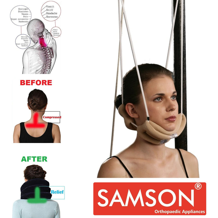 Samson Ergonomically Designed, Portable and Fits Any Door Side Cervical Traction Kit with Weight Bag with Premium Soft Padded Head Halter for Men and Women (Pattern: Sitting, Universal Size)