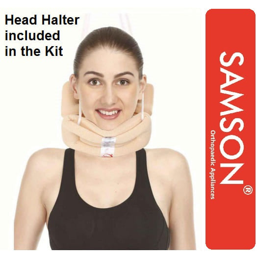 Samson Cervical Traction Kit Portable and Ergonomically Designed to Fit Any Bed Side with Soft Padded Head Halter and with Weight Bag for Men and Women (For Sleeping Position) (Universal)