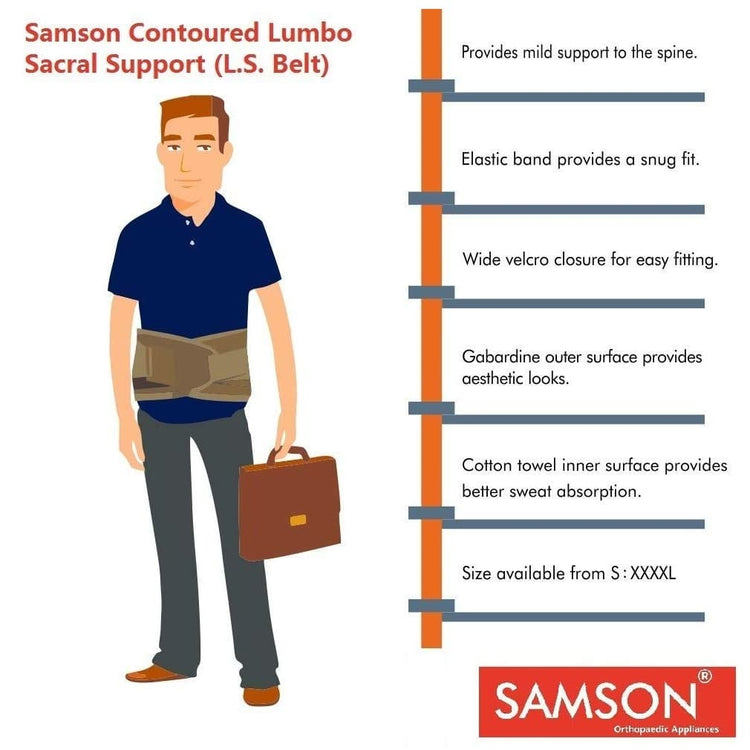 Samson Contoured Lumbo Sacral (LS) Support Belt Spinal, Acute and Chronic Lower Back Pain, Spondylosis, Osteoporosis, Slip Disc, Post Discectomy Care for Women and Men
