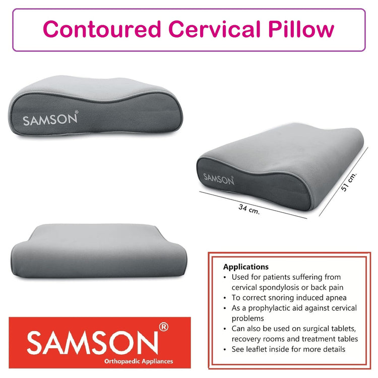 Samson Cervical Pillow (Contoured) - Orthopaedic Neck & Back Support - Ergonomically Designed, High Density PU Foam, Soft Cushiony Feel & Plush Looks (Universal Size)